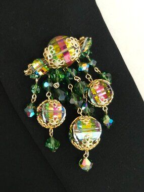 Stunning Rare Vendome Watermelon Vitrail Pagoda Bead Dangle Brooch